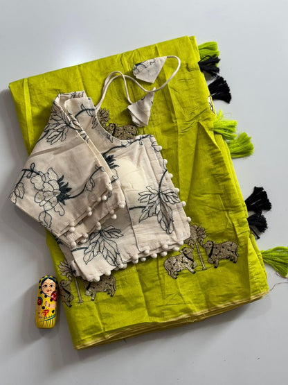 Chanderi Saree with Stitched Blouse