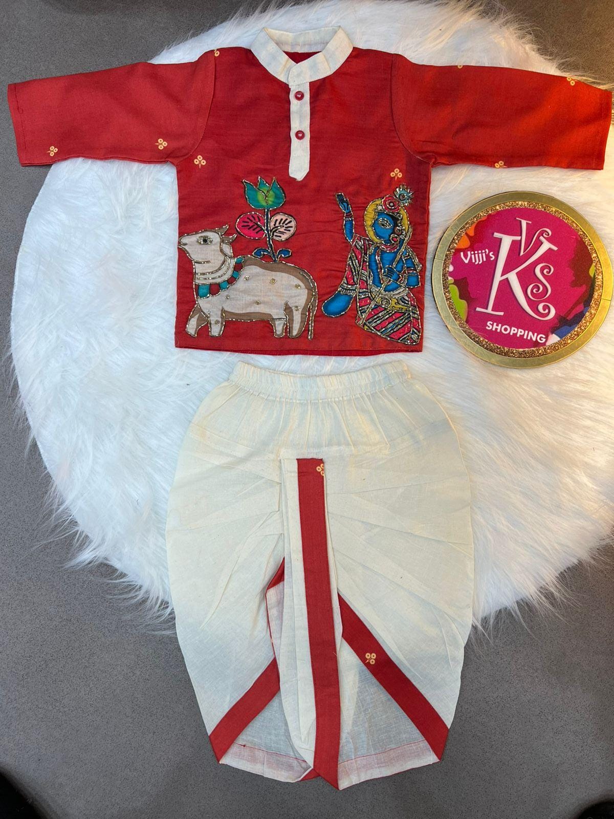 Kalamkari kids boy dhoti and kurta sets for festival