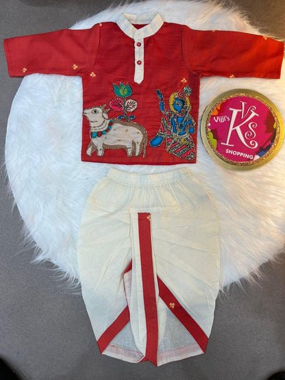 Kalamkari kids boy dhoti and kurta sets for festival