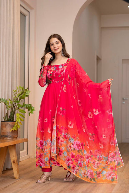 Floral Print Organza Anarkali gown ✨