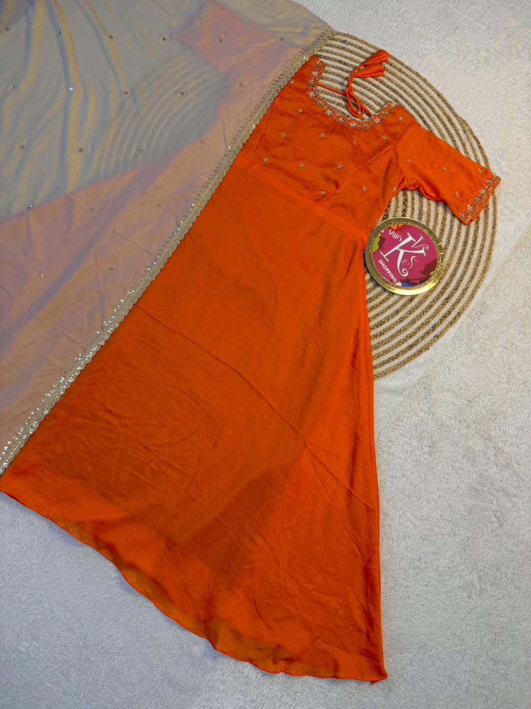Vichitra silk maggam hand work gowns for cafe