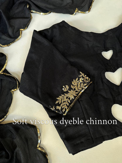 Viscose Chinon saree with stitched blouse