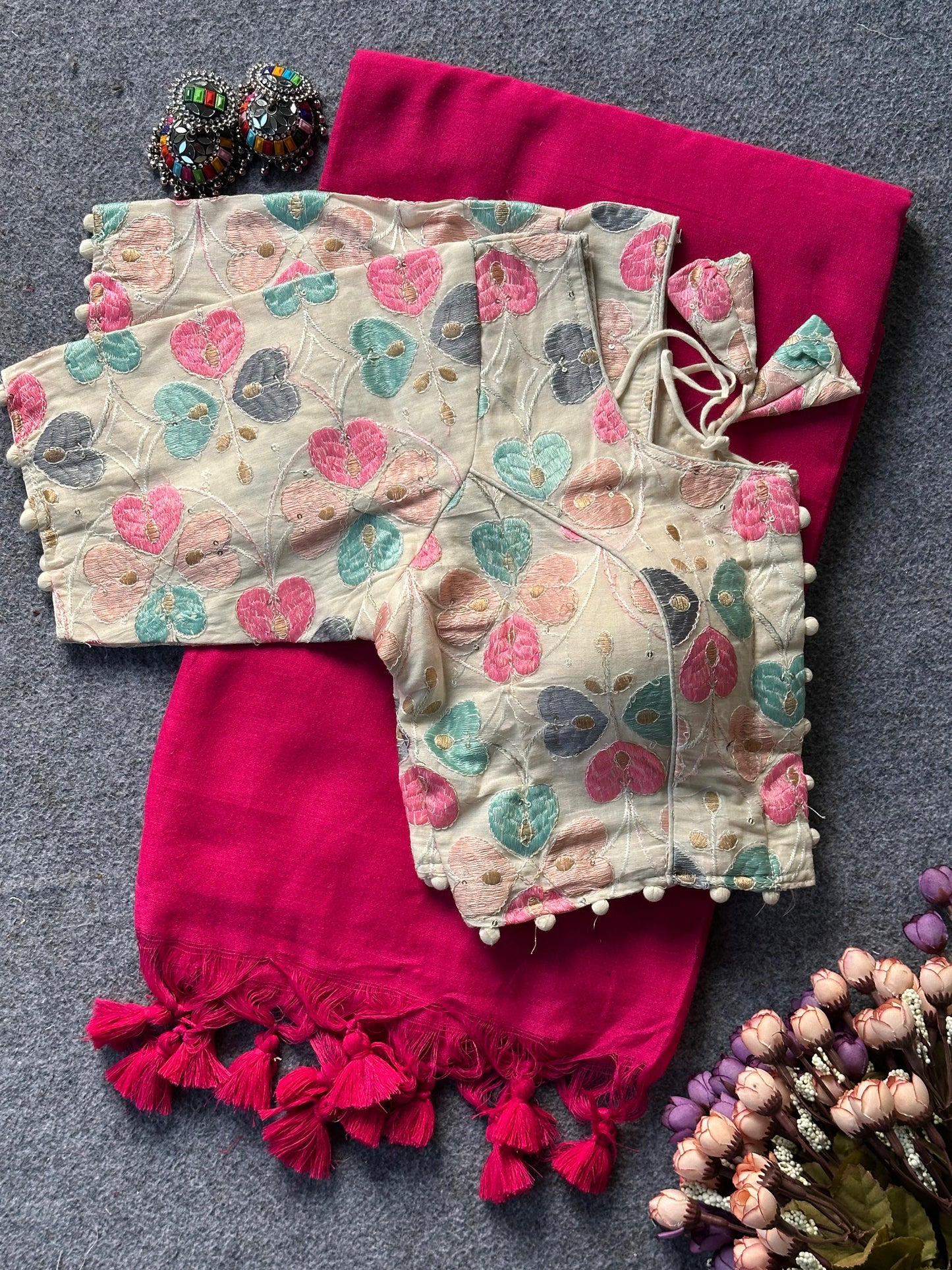 Heavy Khadi cotton saree Desginer stitched Blouse