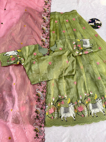 Gold crush pichwai work Designer lehengas