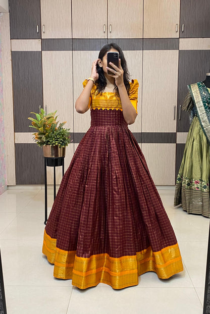SUPER HIT long gown with cotton silk gown with a pleated flare