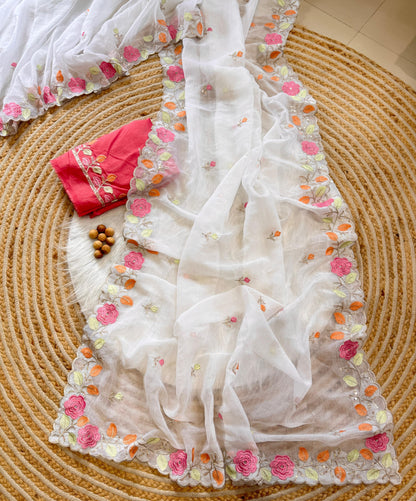 Chiffon floral Embroidery Crush budget sarees