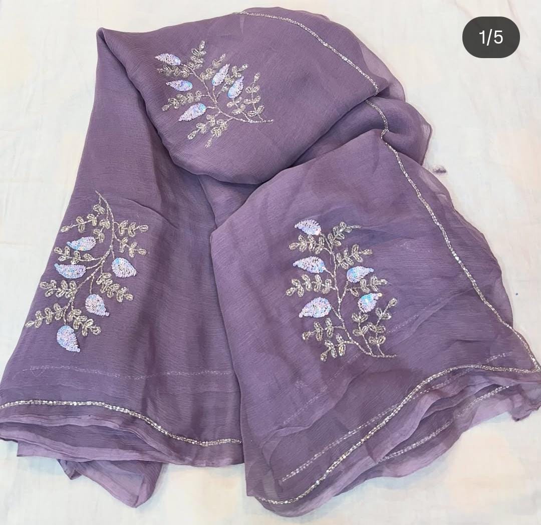 Trendy pure chiffon handwork sarees