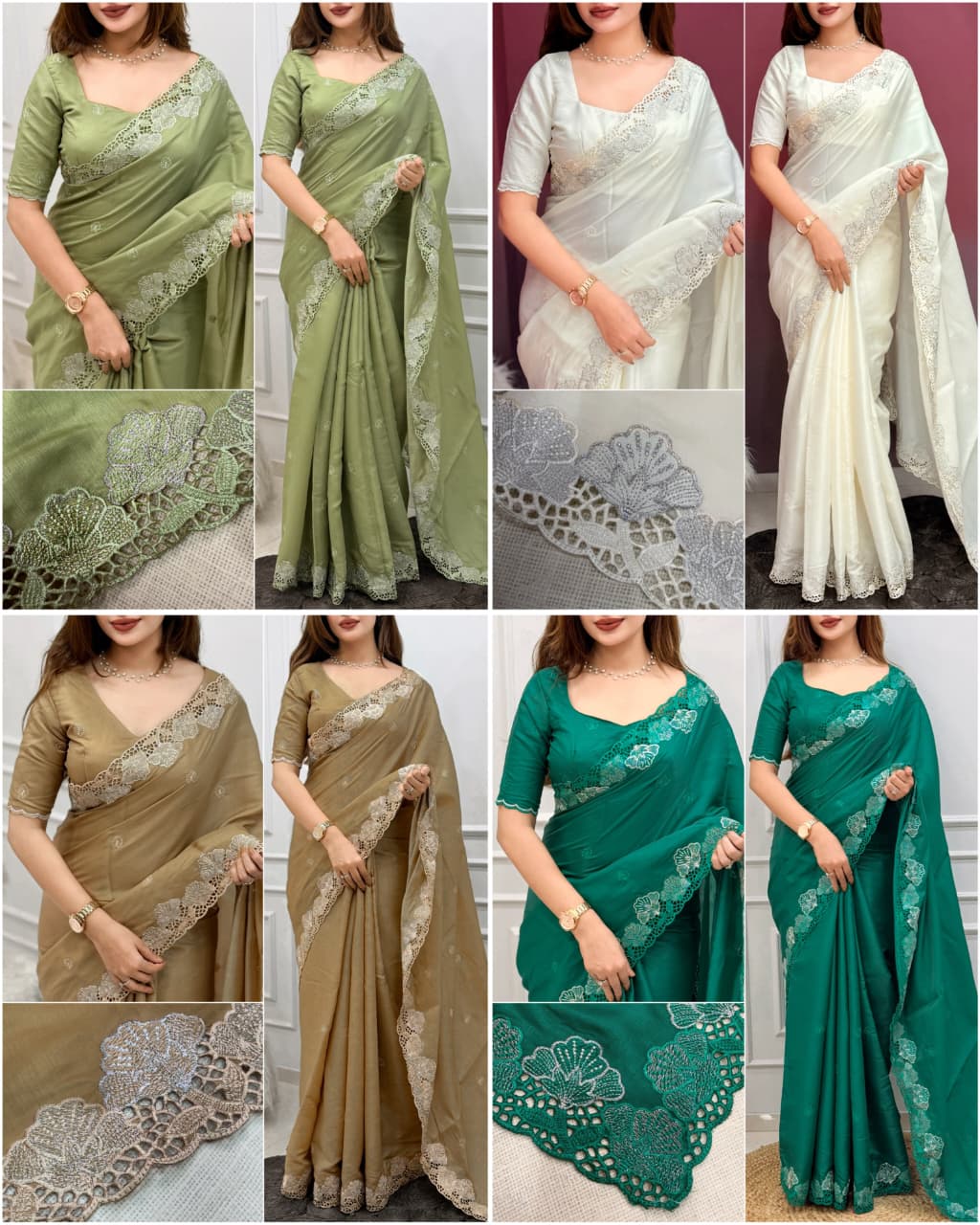 Korean tusser trendy zari embroidery saree