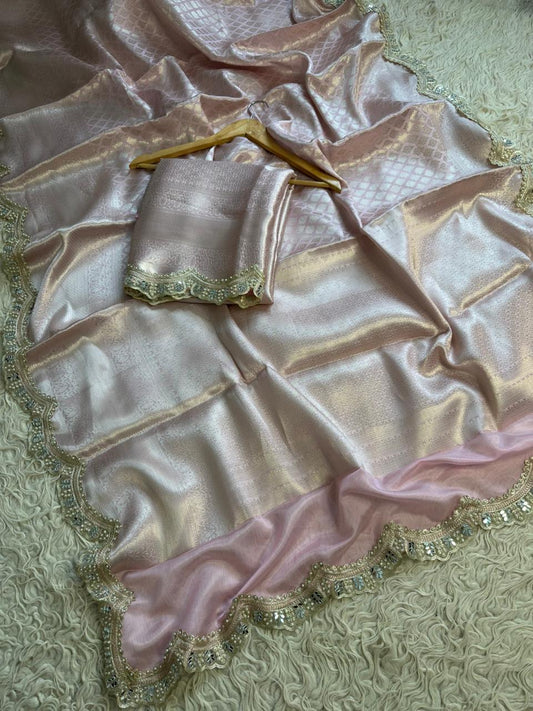 Semi Pattu bridal Kanjivaram baby pink saree