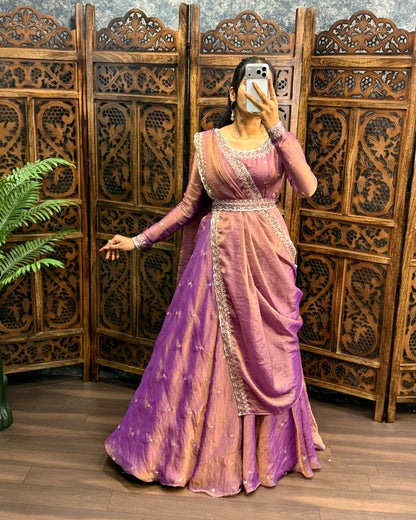 South style silk gown with dupatta