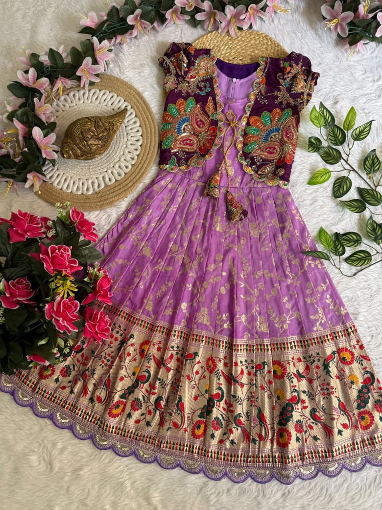 Kids frock pure Dola silk 2 in one gown