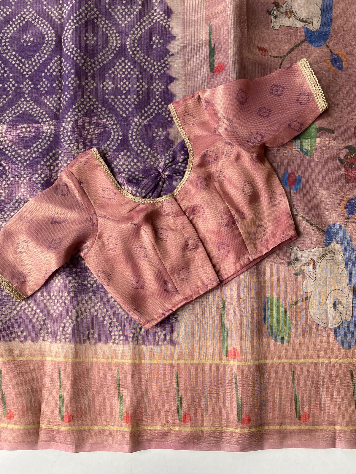 Paithani Kota Bandhej Saree with Stitched Blouse