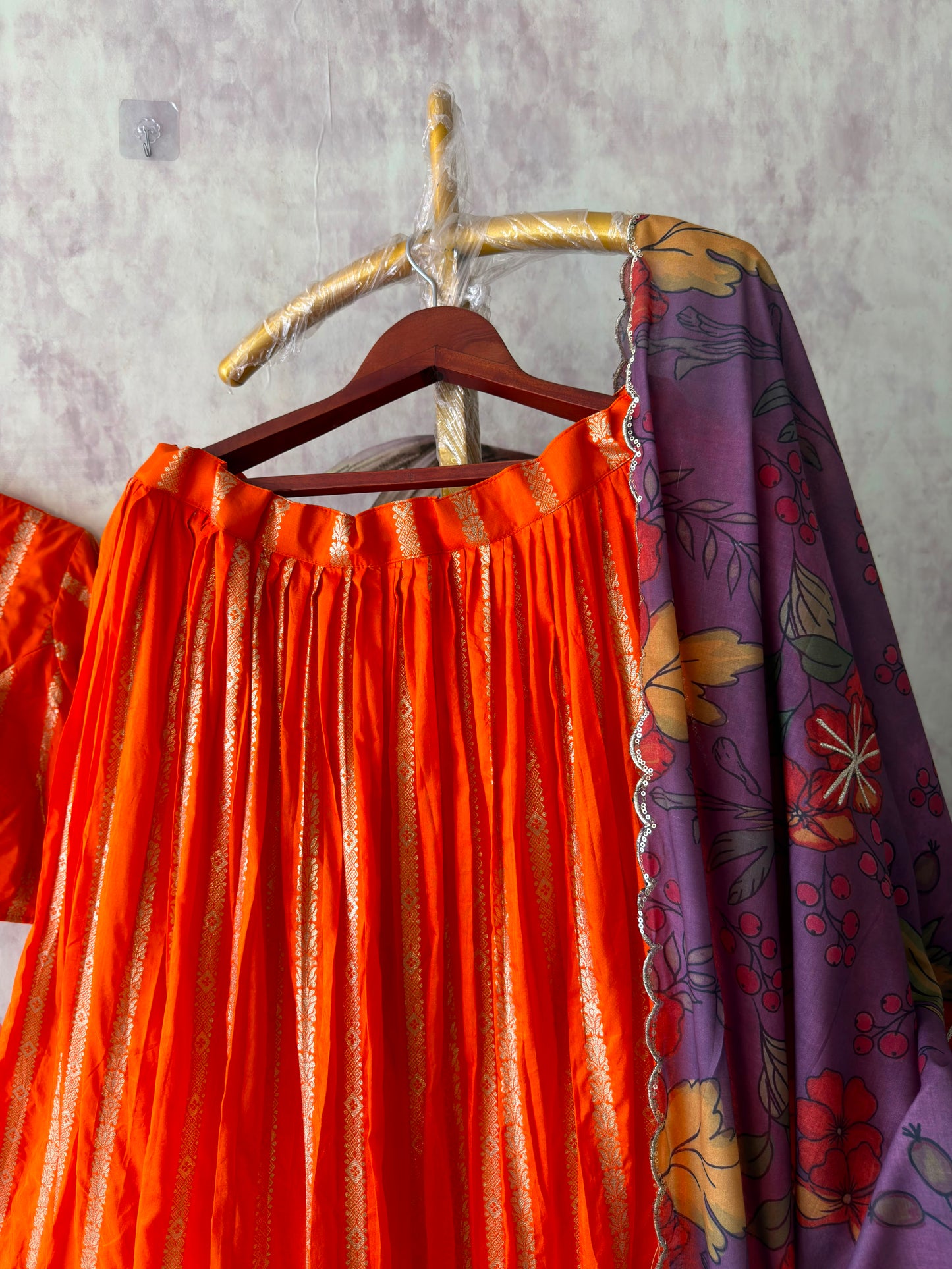 Orange designer Kalamkari maggam work dupatta