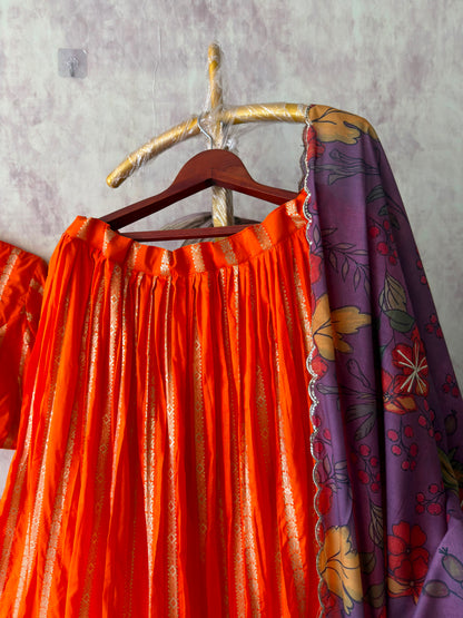 Orange designer Kalamkari maggam work dupatta