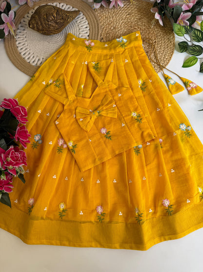 Kids Mul Chanderi embroidery cotton cut flower sets