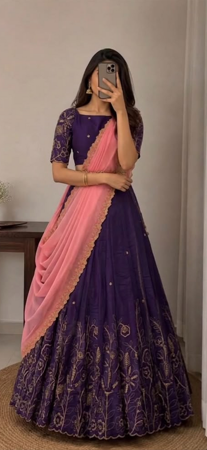 Blooming Vichitra silk designer lehenga