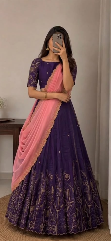 Blooming Vichitra silk designer lehenga