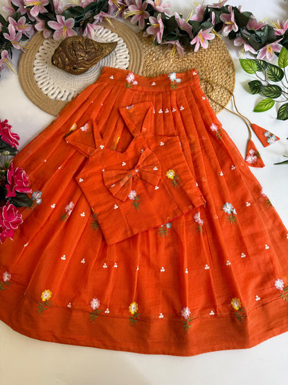 Kids Mul Chanderi embroidery cotton cut flower sets