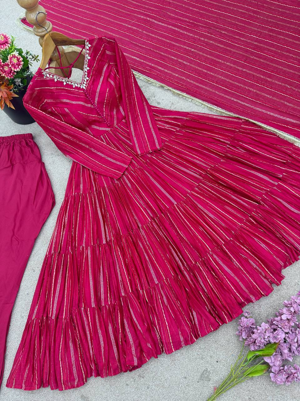 Elegant Mirror Work with Designer Anarkali Three Piece Set
