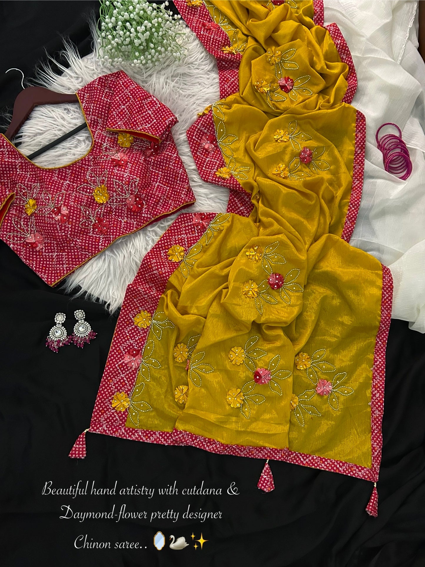 Multy Cutdana Desginer saree with stitched blouse