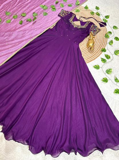 Machine Maggam work gowns with dupatta