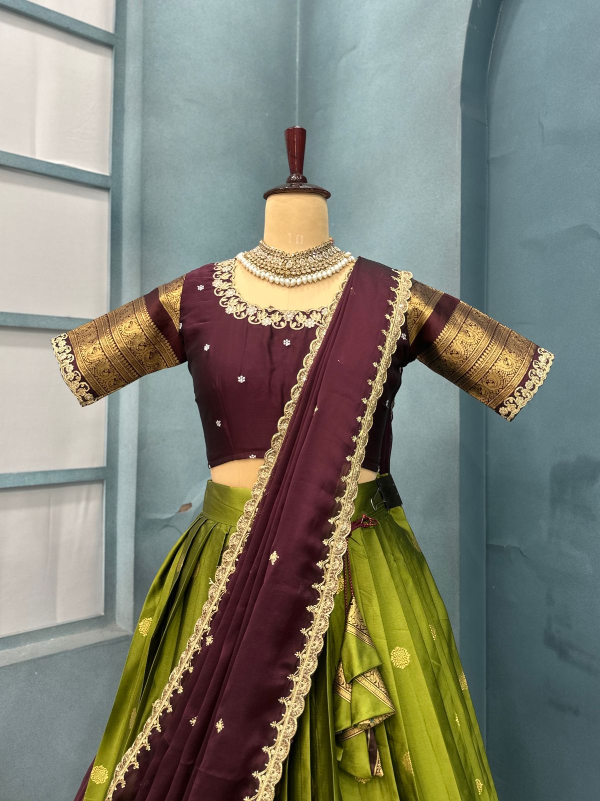 Kanchipuram Designer Green Aesthetic Lehenga