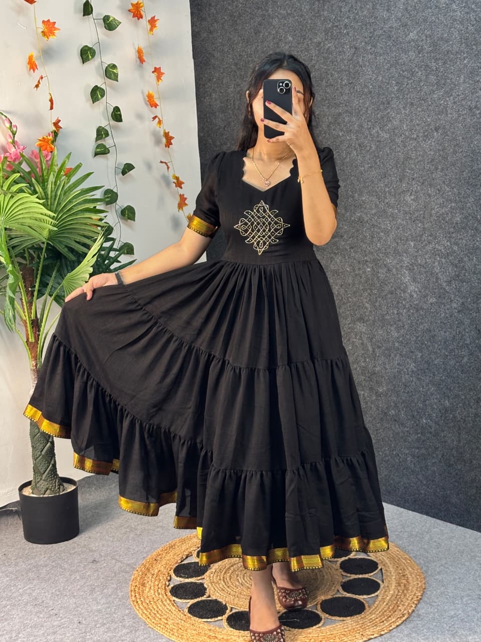 Café blooming vichitra silk gowns