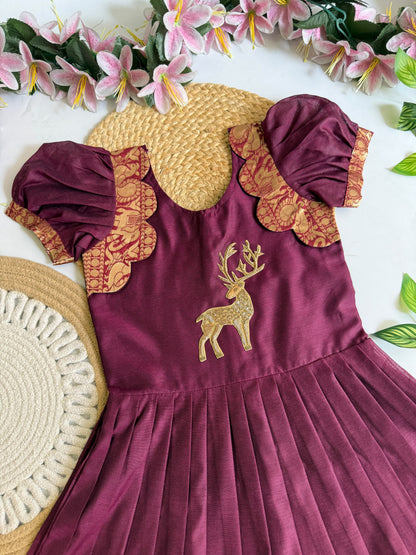 Kids Narayanpet cute deer work gowns