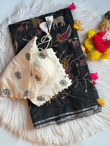 Luxurious Chanderi saree with stitched blouse Stitched Saree