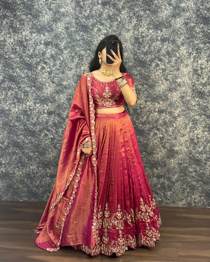 South tissue lehenga with embroidery
