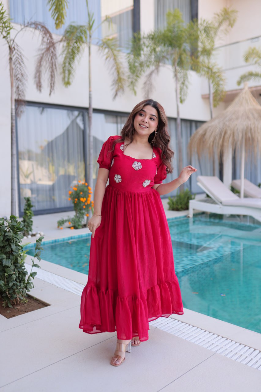 Fendi silk beads embroidery gowns