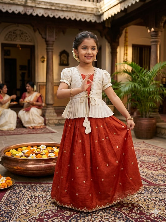 Kids cute 2 in one orange trendy gowns