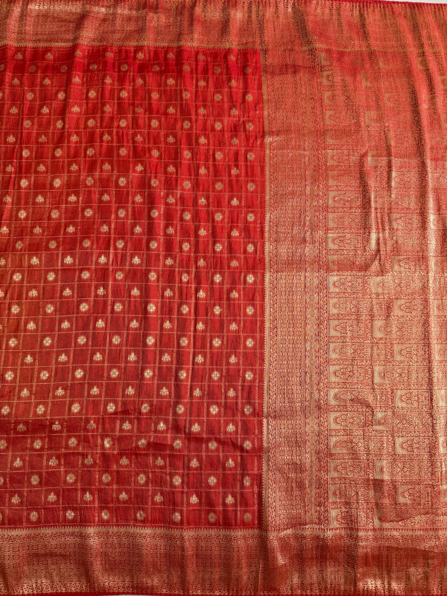 Pure Soft Banarasi Khadi Zari Crushed Silk
Saree with stitched blouse
