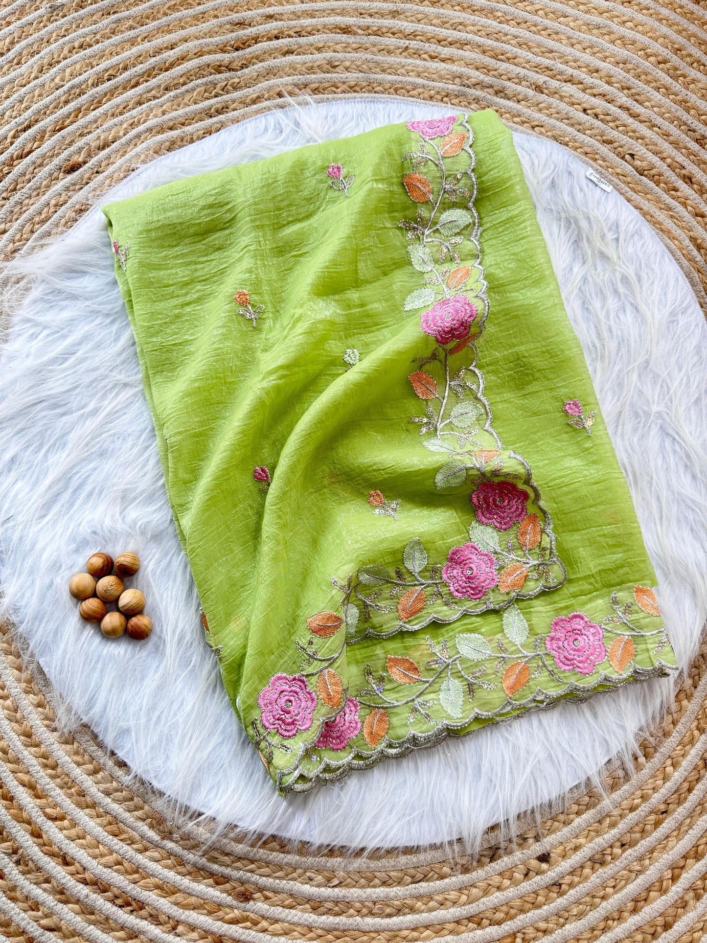 Chiffon floral Embroidery Crush budget sarees