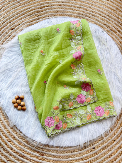 Chiffon floral Embroidery Crush budget sarees
