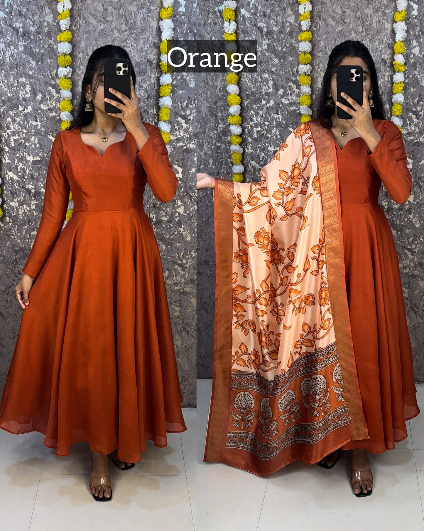 Collage style Anarkali sets with  Kalamkari dupatta