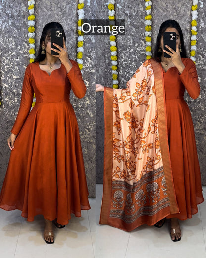 Collage style Anarkali sets with  Kalamkari dupatta