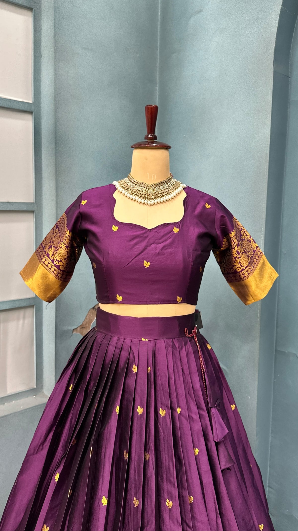 Kanchipattu  silk full stitched Lehenga blooming rangoli designer lehenga