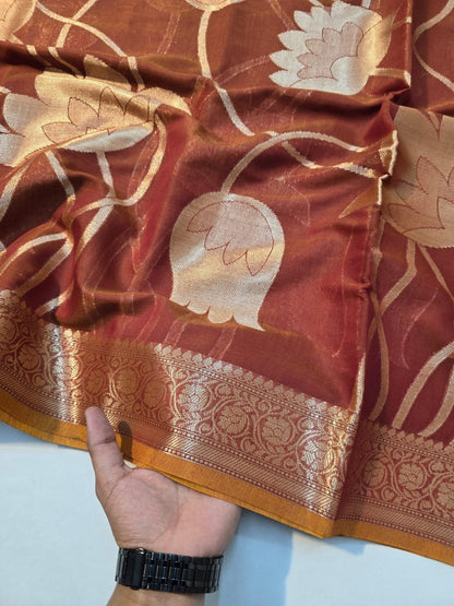 Banarasi mul cotton silk jaal pattern sarees