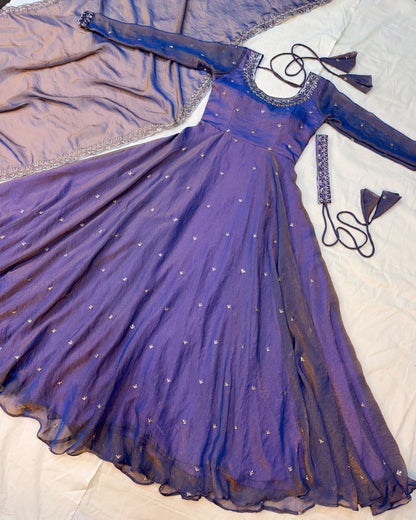 South style silk gown with dupatta