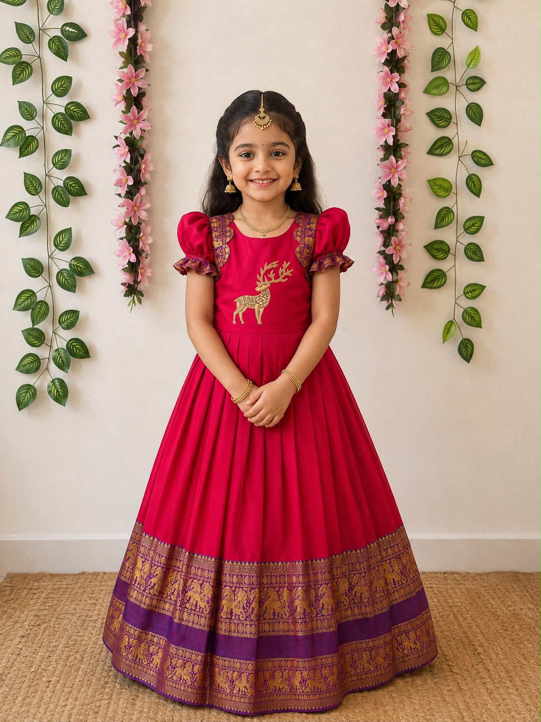 Kids Narayanpet cute deer work gowns