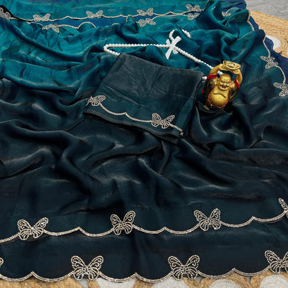 Dual Shade space silk jarkhan work  sarees