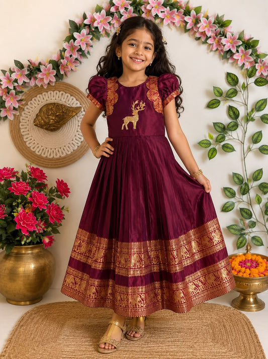 Kids Narayanpet cute deer work gowns