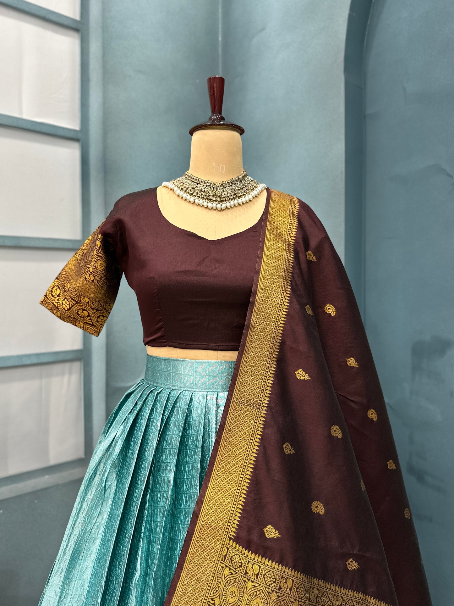 Kanchi checks semi pattu Designer Lehenga