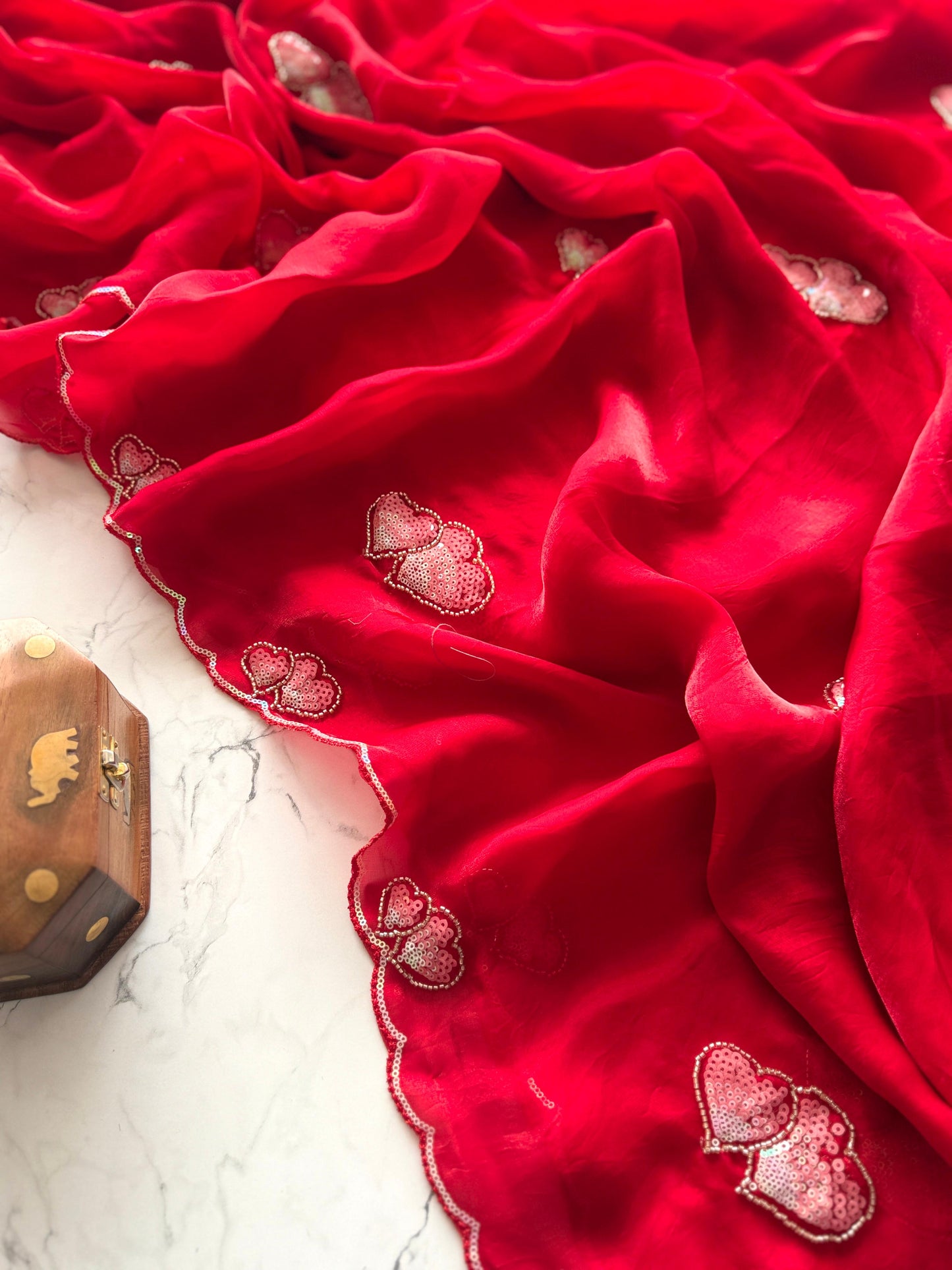 Trending space silk heart bits fendi silk saree