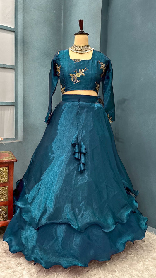 4 in one Burberry satin Peplum Desginer lehenga