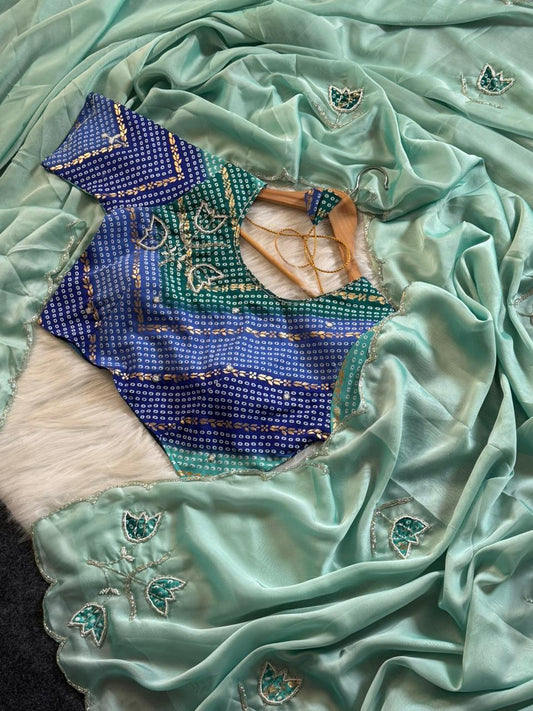Handwork budget saree with stitched blouse