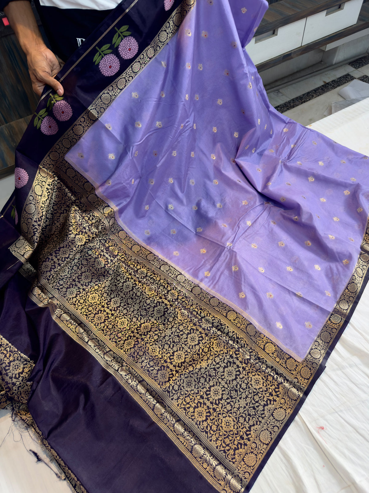 Banarasi  dyebl pure viscose silk fabric saree