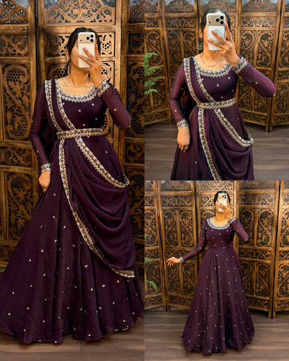 South style silk gown with dupatta