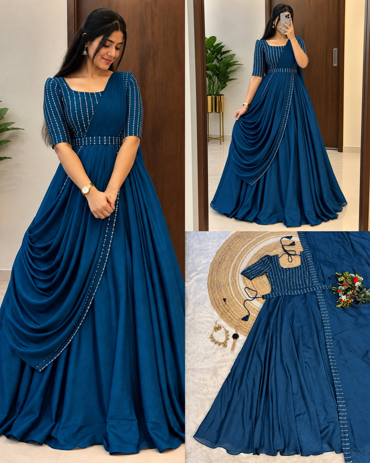 party wear draping style cafe gown
